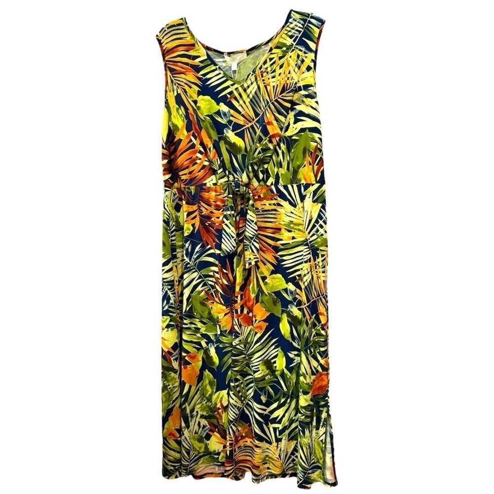 NWT Adyson Parker 1X Tropical Palm Print Maxi Dress Front Tie Resort Cruise